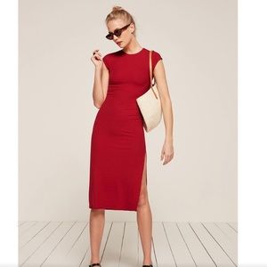 Red reformation dress with leg slit